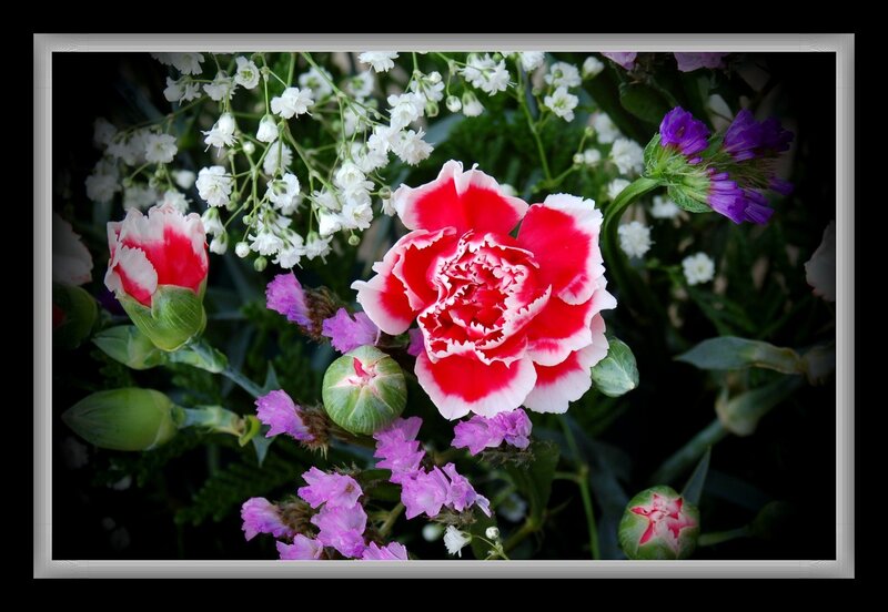 Carnations and baby's breath bouquet