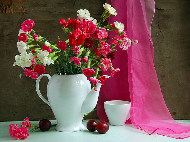 Carnations in a Vase — White