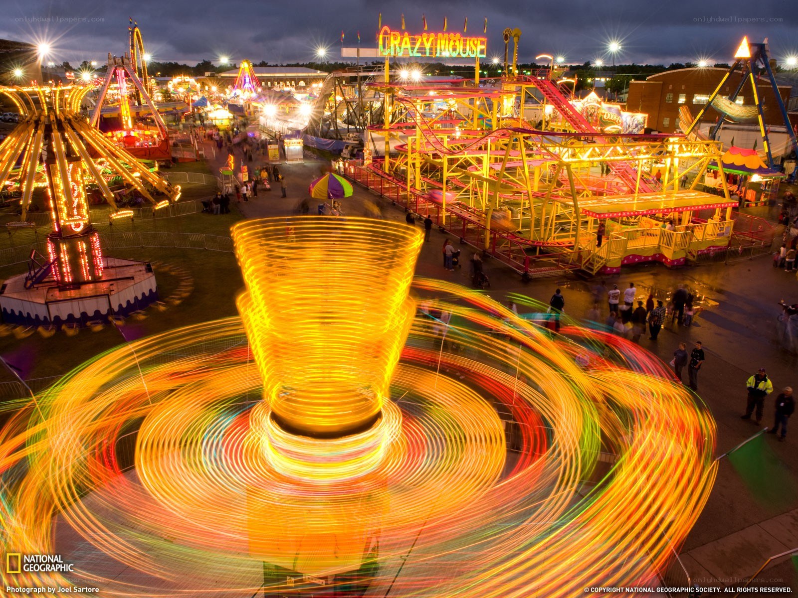 Carnival at Night with Light Trails