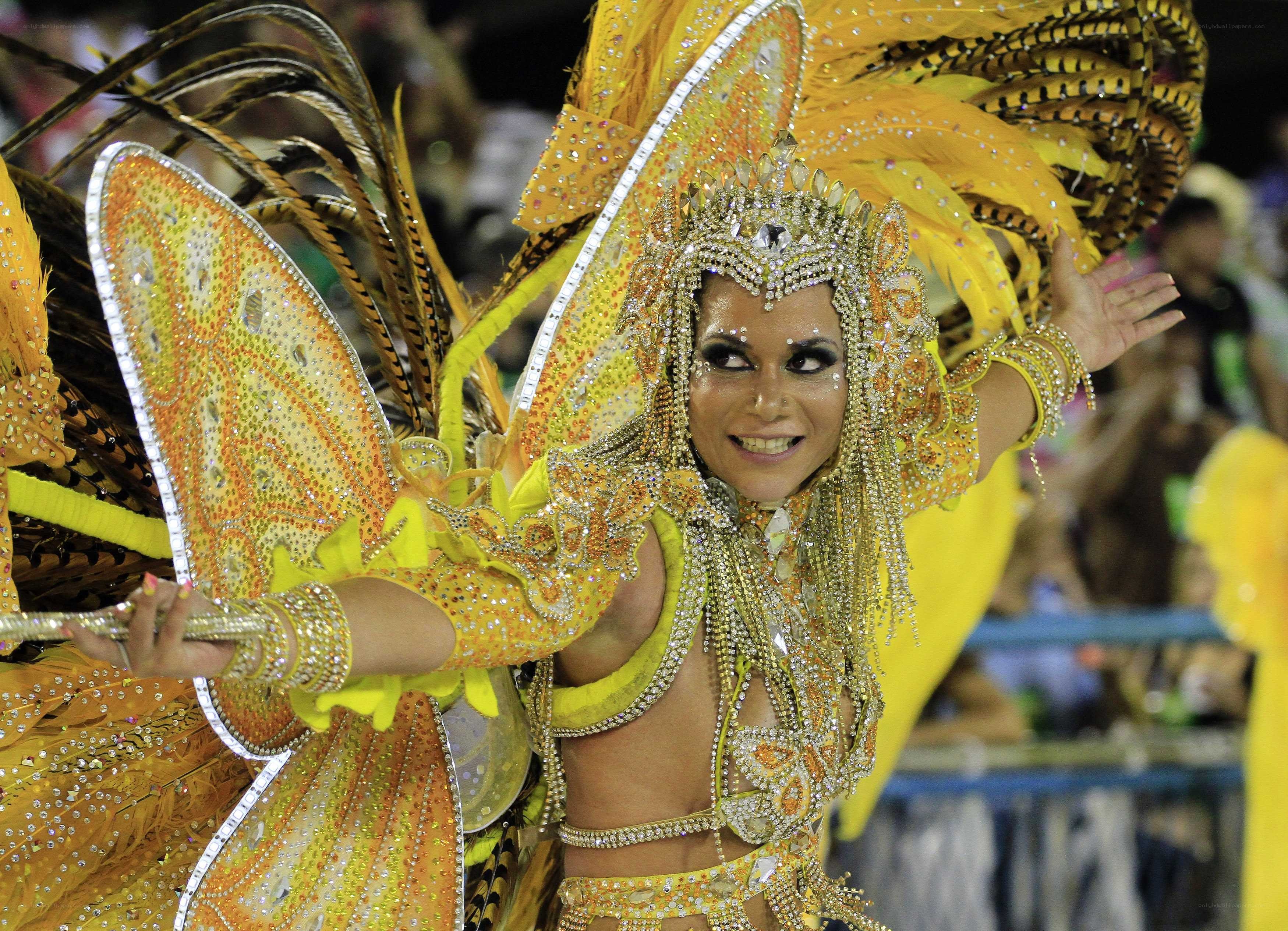 Carnival dancer in feathered costume
