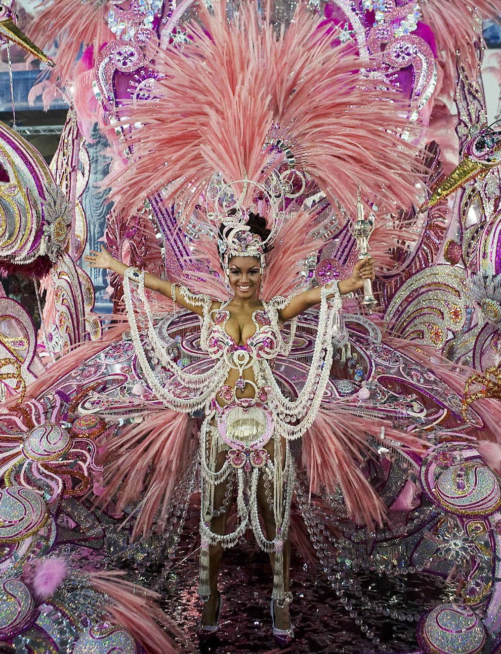 Carnival performer in feathered costume