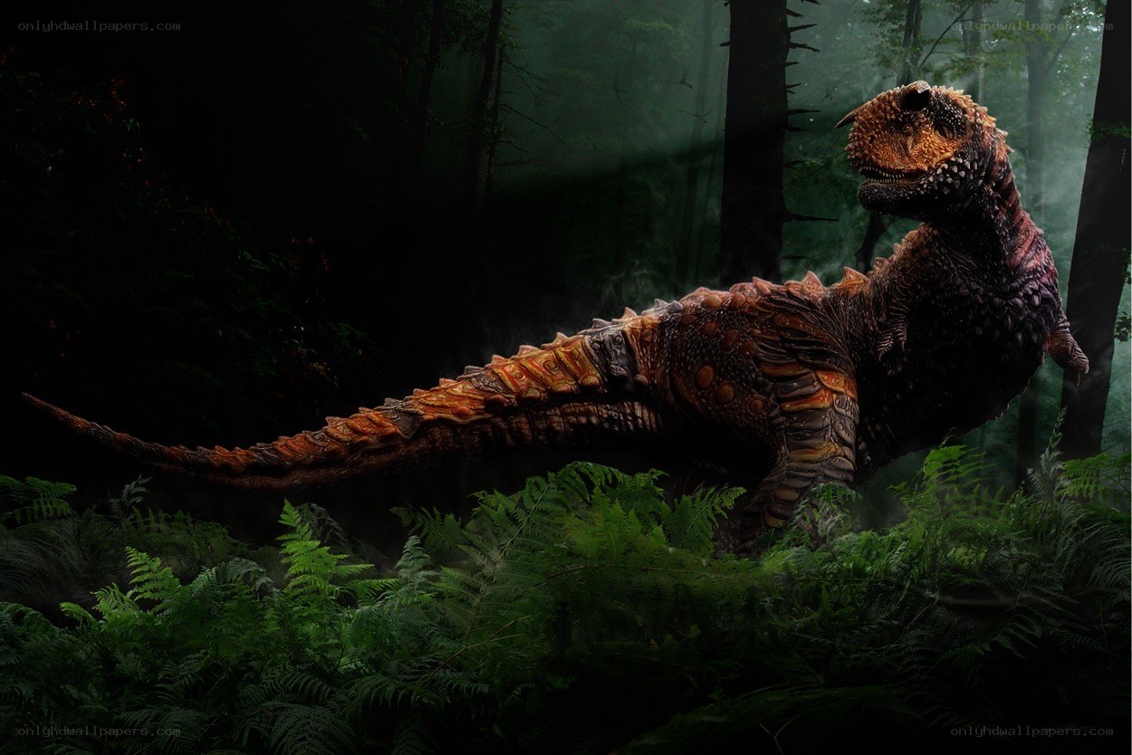Carnotaurus in a misty forest