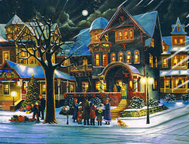 Carolers in Snow — Blue, Festive