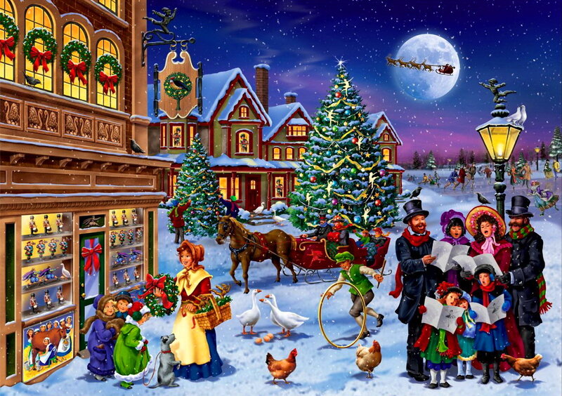 Carolers in Snow — Blue
