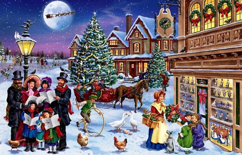 Carolers in Snow — White, Festive, Night