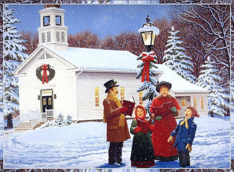 Carolers in Snow — White, Festive, Winter