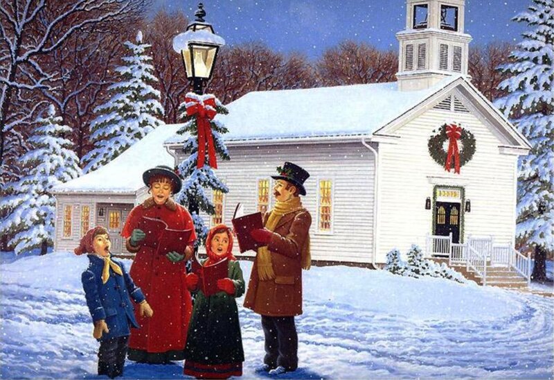 Carolers in Snow — White