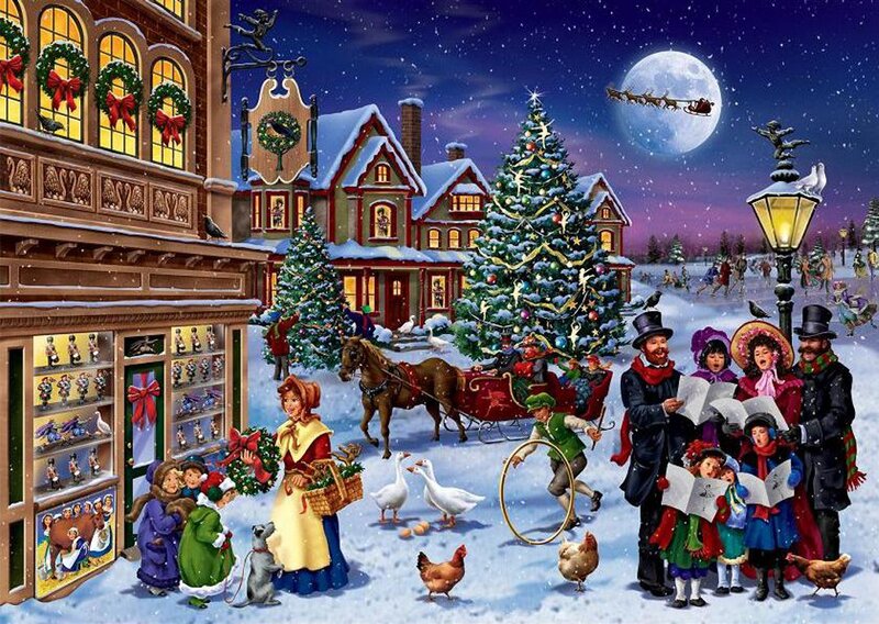 Carolers in Snowy Town — Blue