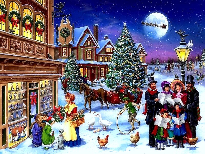 Carolers in Snowy Town