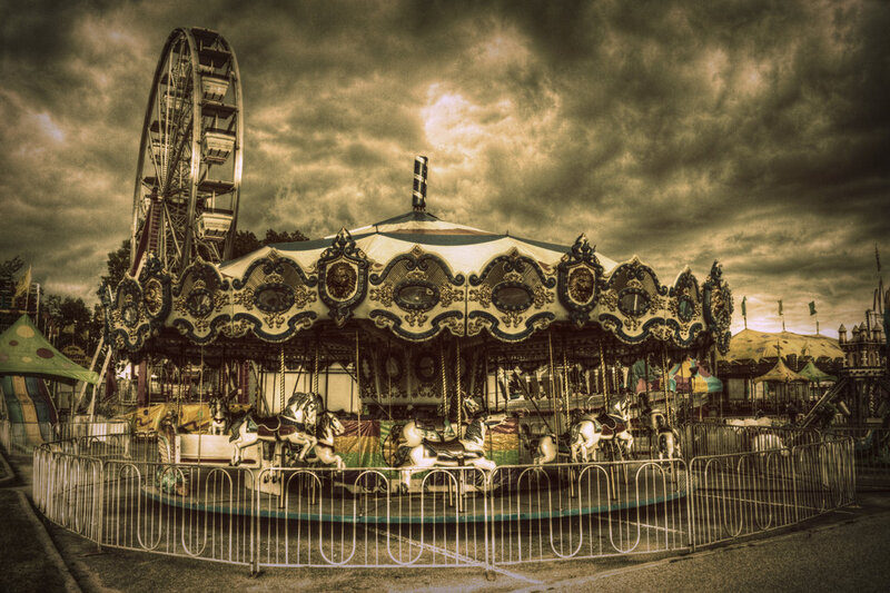 Carousel and Ferris Wheel — Sepia
