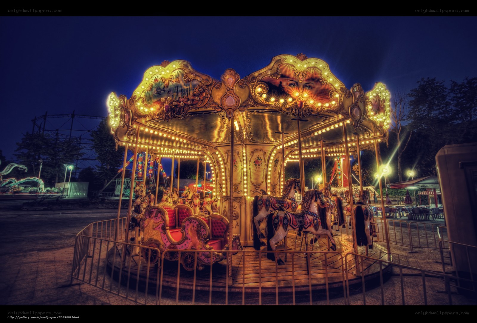 Carousel at night in amusement park