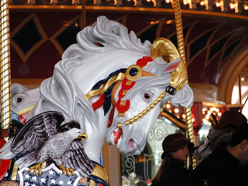 Carousel horse with eagle decoration