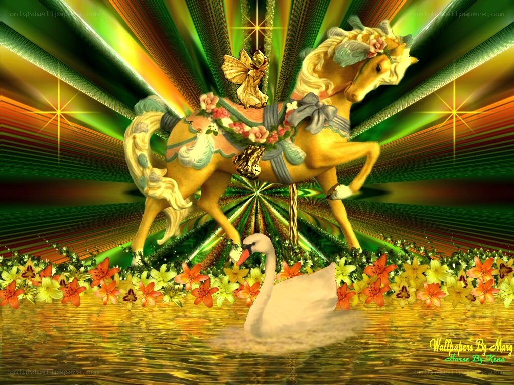 Carousel horse with swan