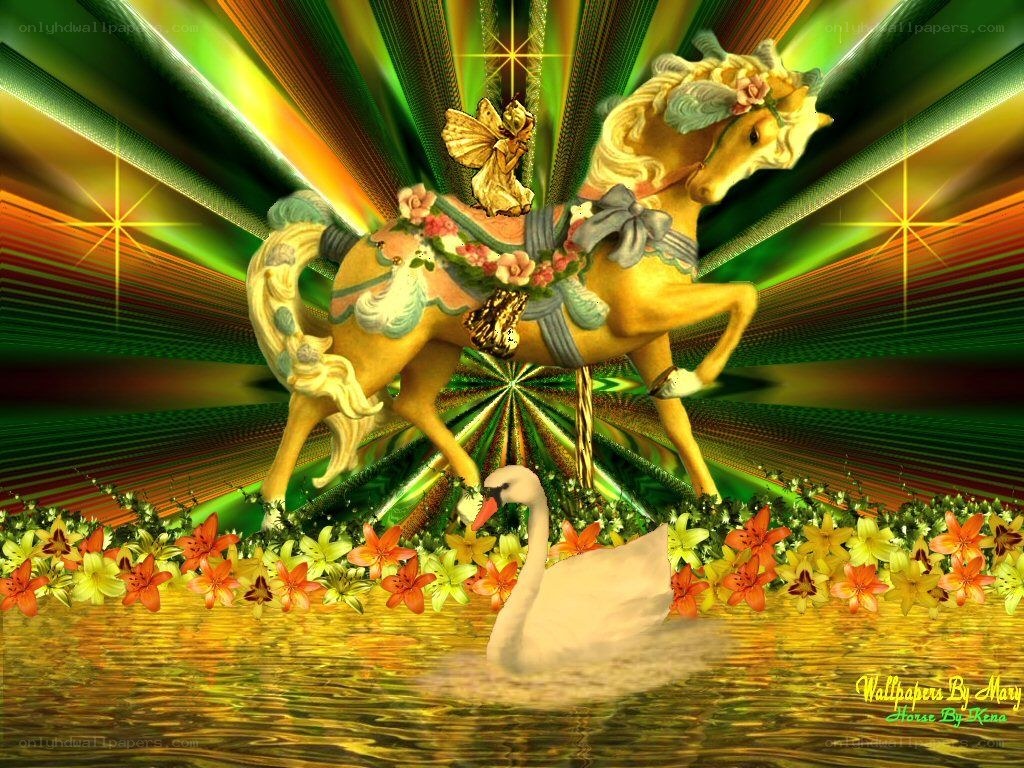 Carousel horse with swan