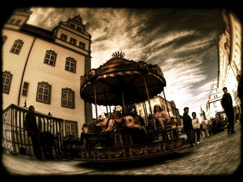 Carousel in a European town square