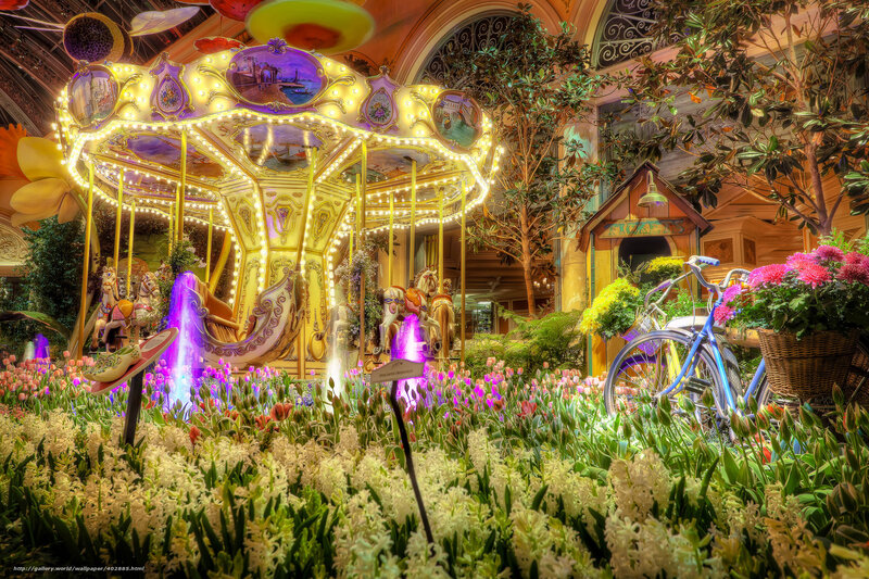 Carousels and flowers in a garden