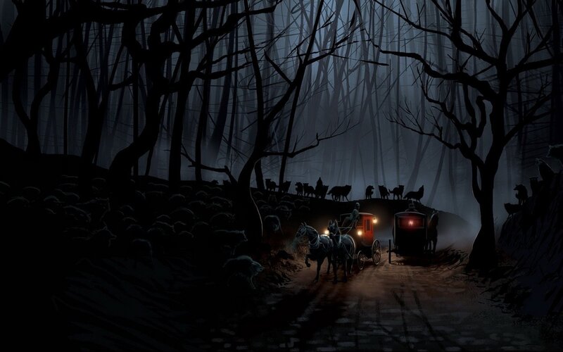 Carriage in a haunted forest