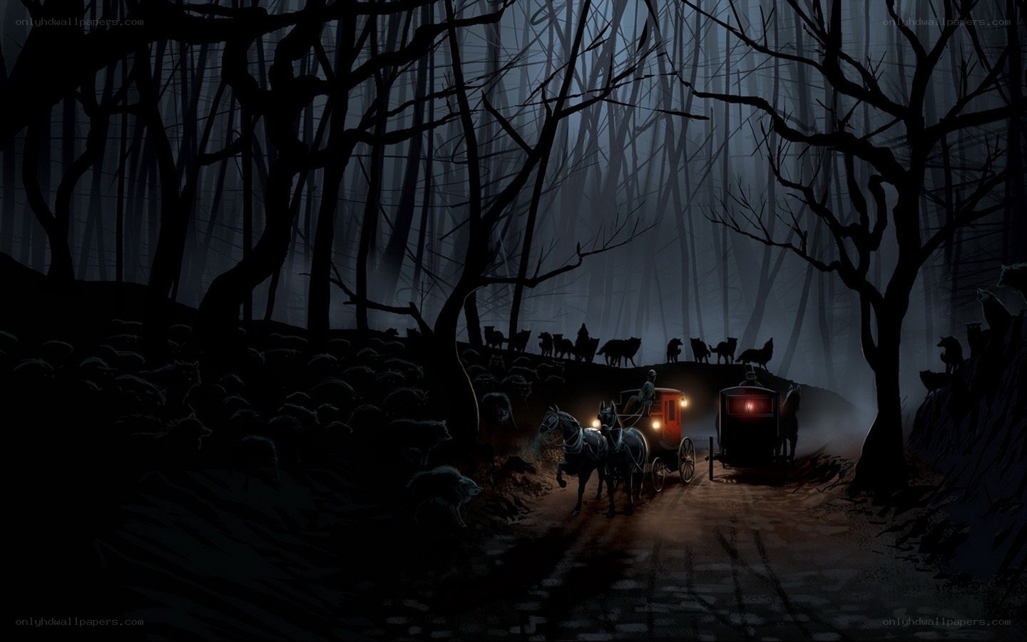 Carriage in a haunted forest