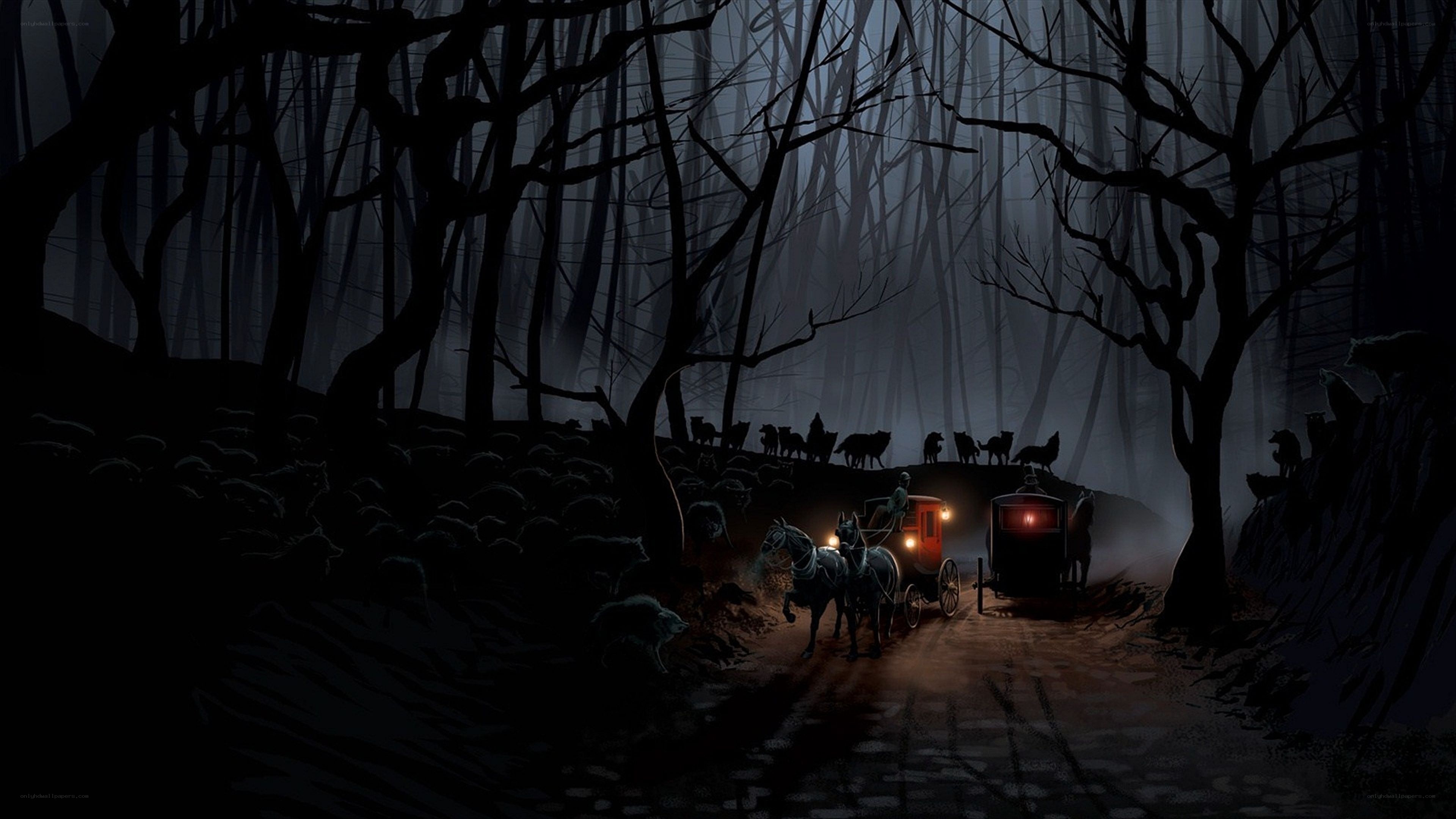 Carriage in a haunted forest