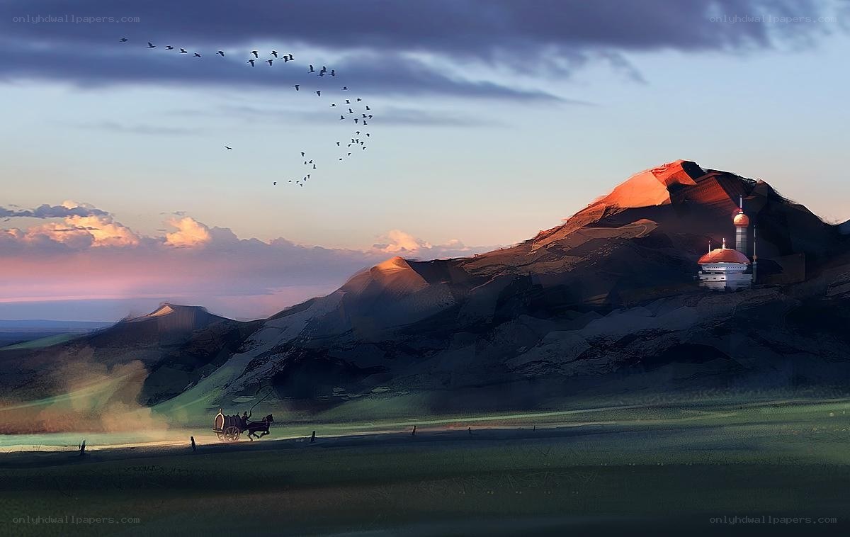 Carriage in a mountainous landscape