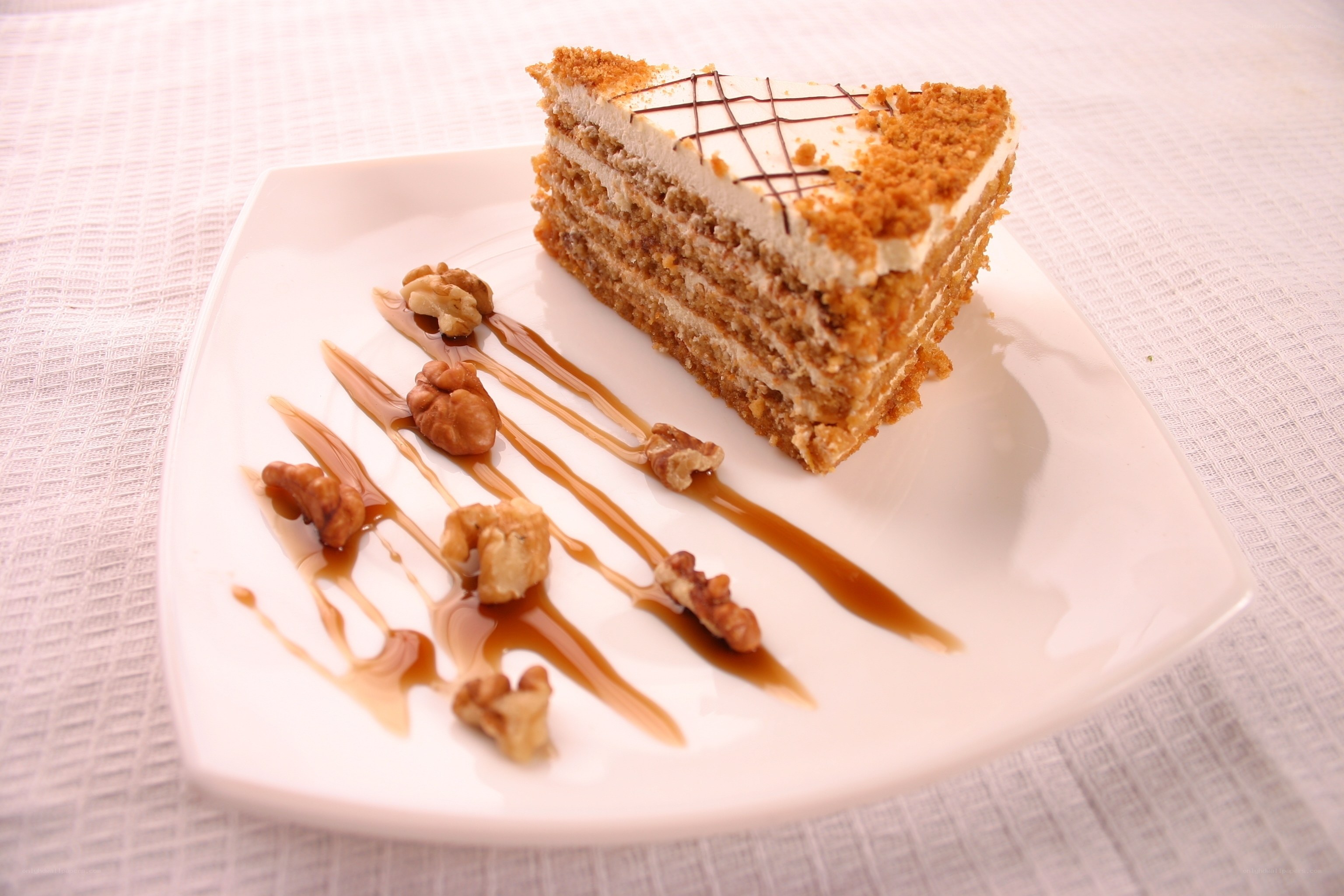 Carrot cake slice with caramel