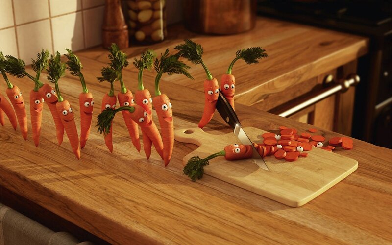 Carrots with Faces — Orange, Surreal, 3d Render