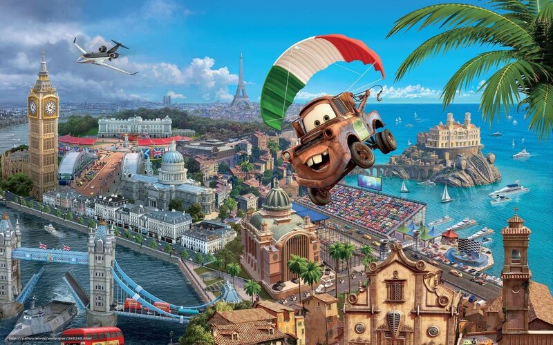 Cars 2 movie scene collage