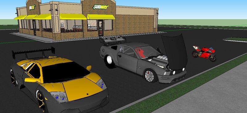 Cars and Motorcycle at Restaurant