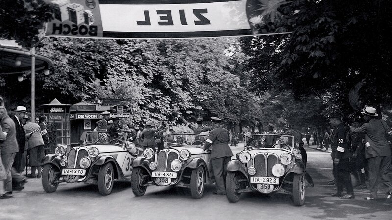Cars at a race finish line