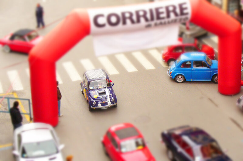 Cars at a race finish line