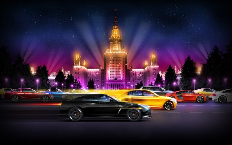 Cars at Night in Moscow