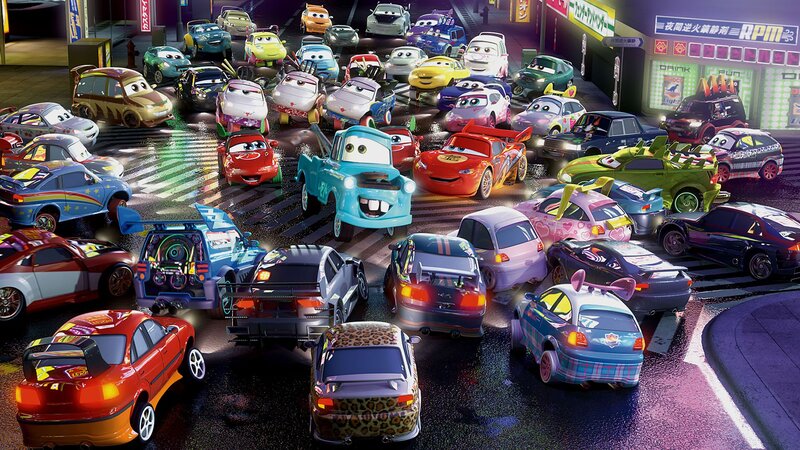 Cars characters in a city scene