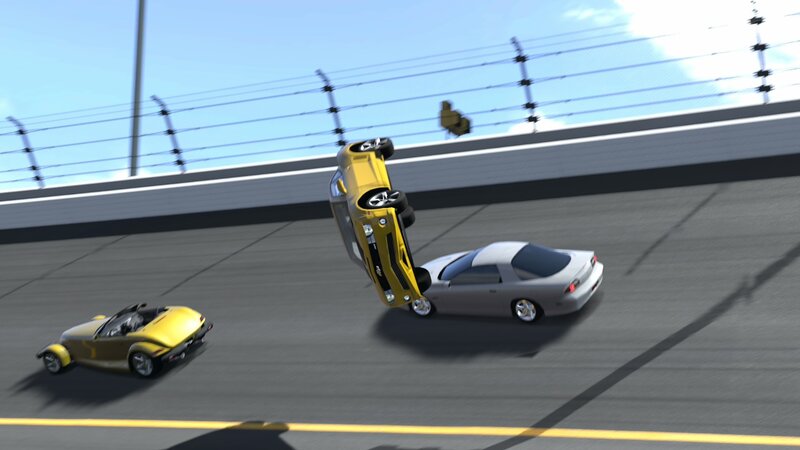 Cars colliding on a racetrack