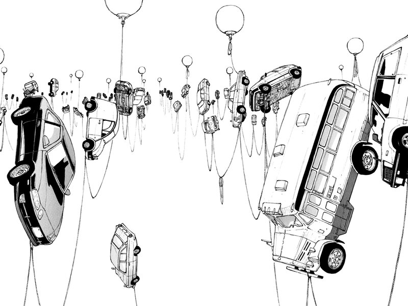 cars floating with balloons