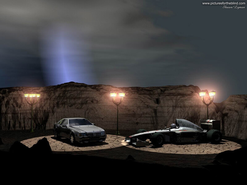 Cars in a cave at night