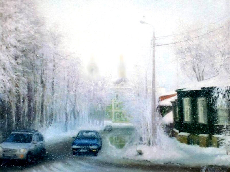 Cars in Snowy Street