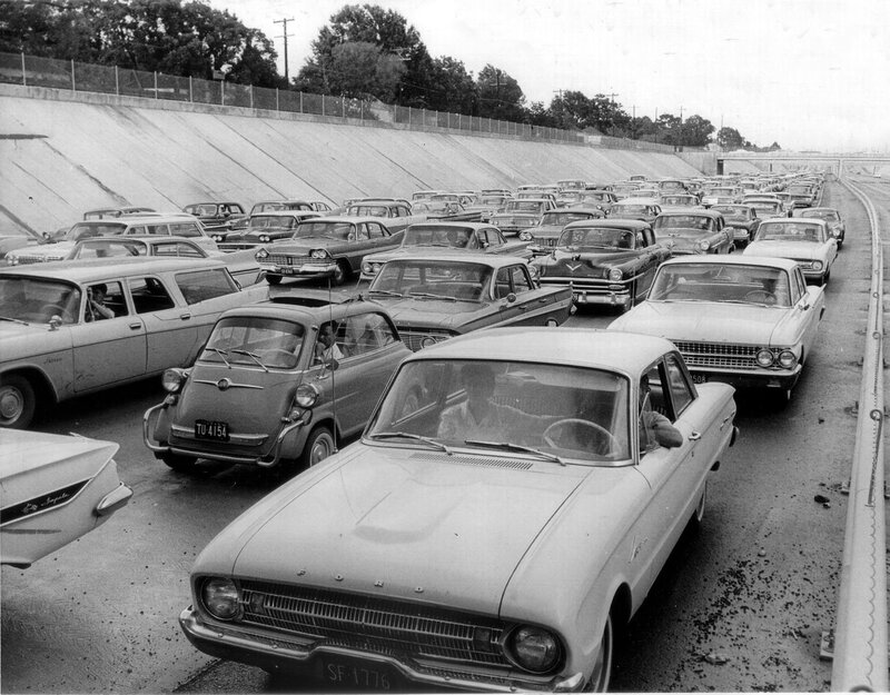 Cars in traffic on a highway