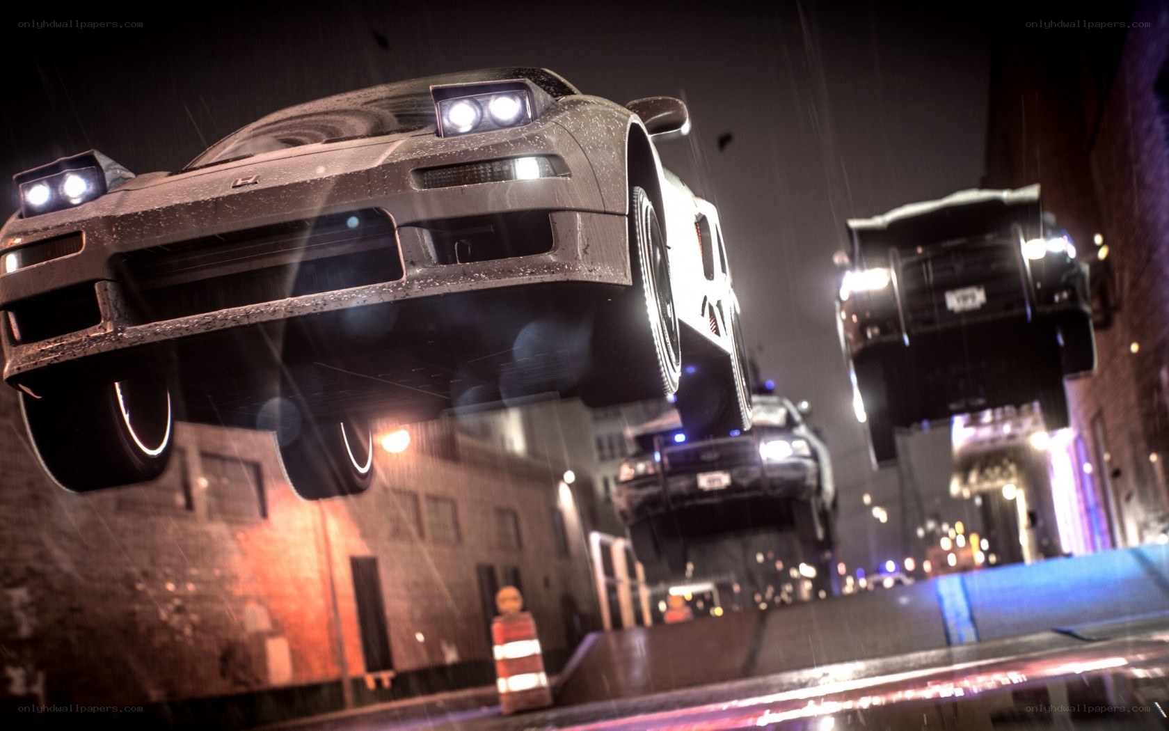 Cars jumping in a city