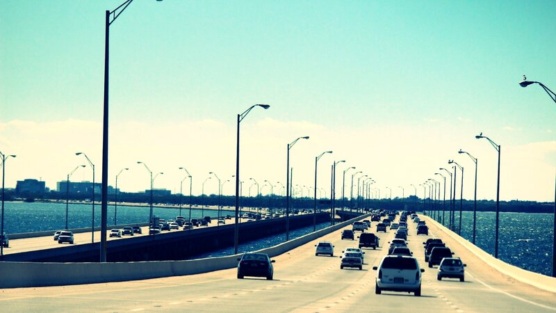 Cars on a Bridge — Blue, Calm