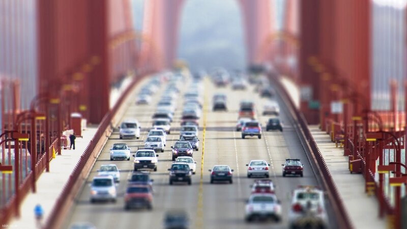 Cars on a Bridge — Red
