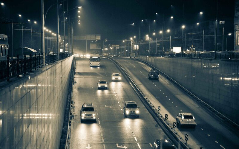 Cars on a Highway at Night