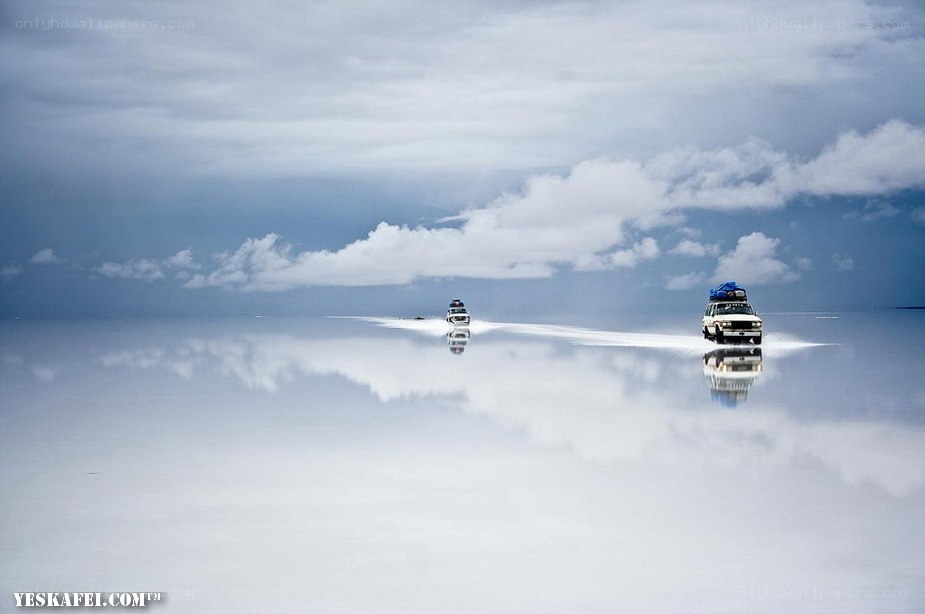 Cars on a salt flat