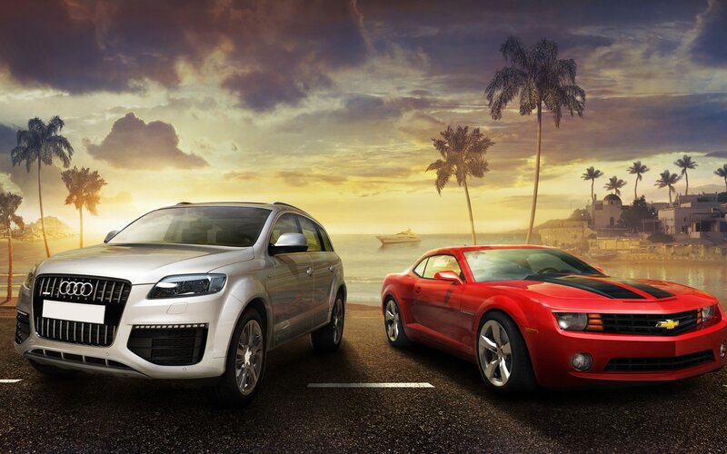 Cars on a tropical road