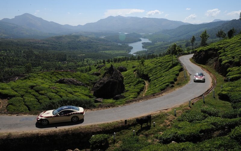 Cars on a winding road in tea country