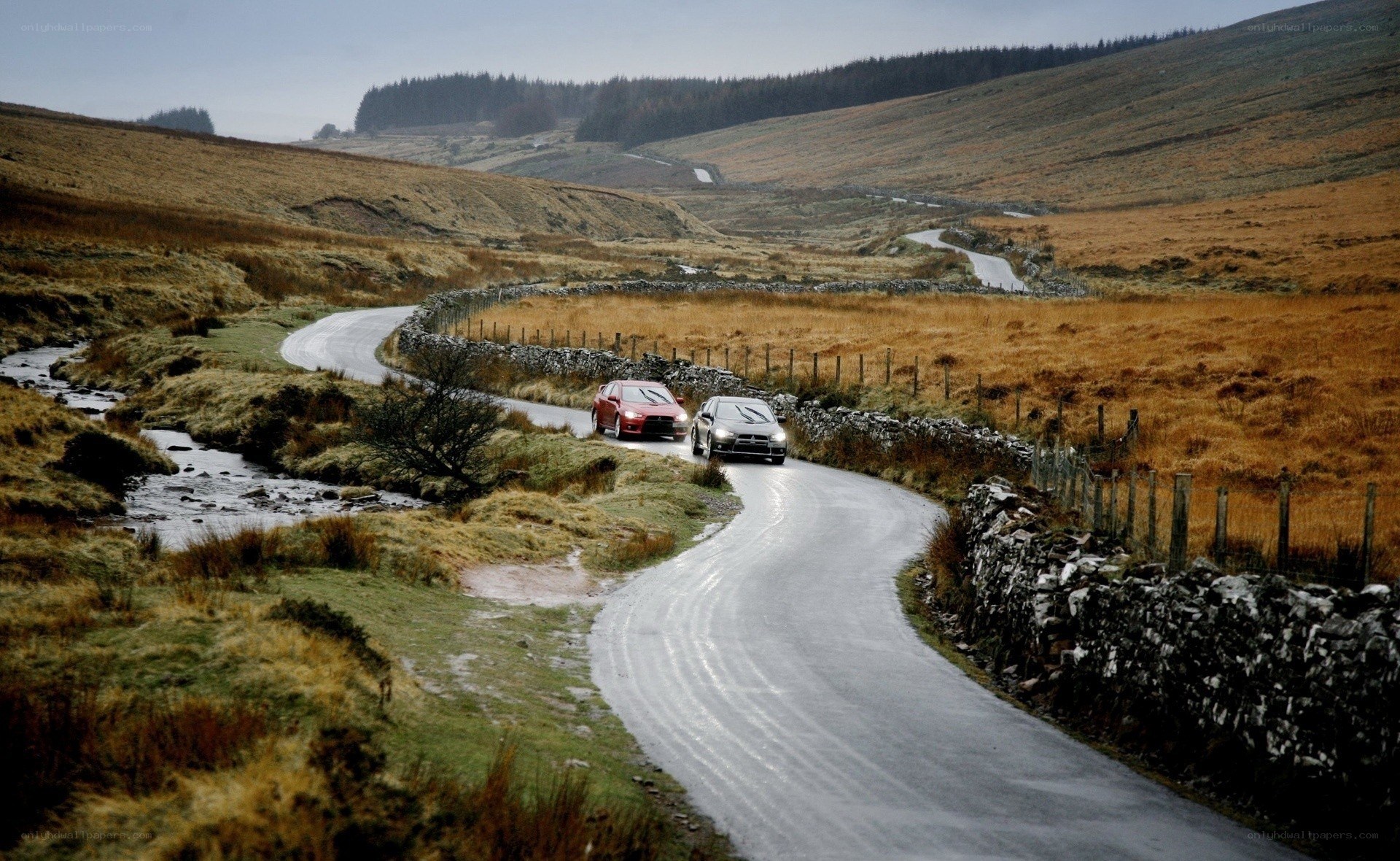 Cars on a winding road