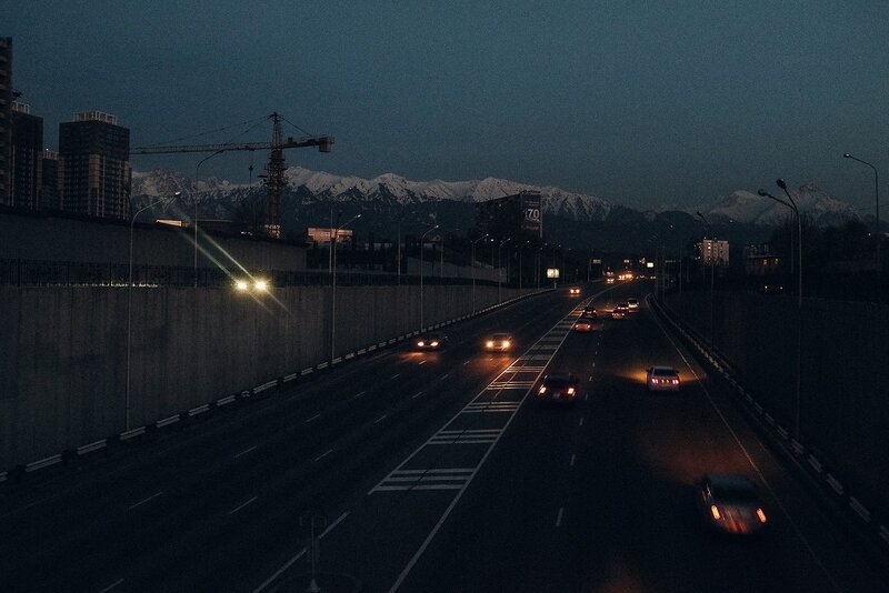 Cars on Highway at Night — Dark Blue