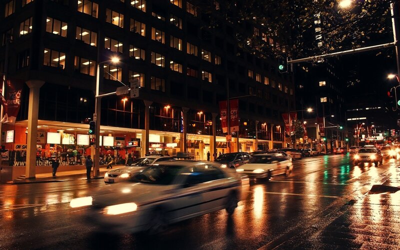 Cars on Wet Street — Black, Dramatic