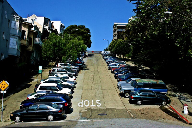 Cars Parked on a Steep Hill