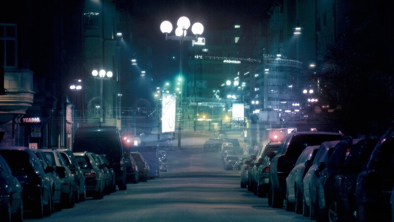 Cars Parked on Street — Blue