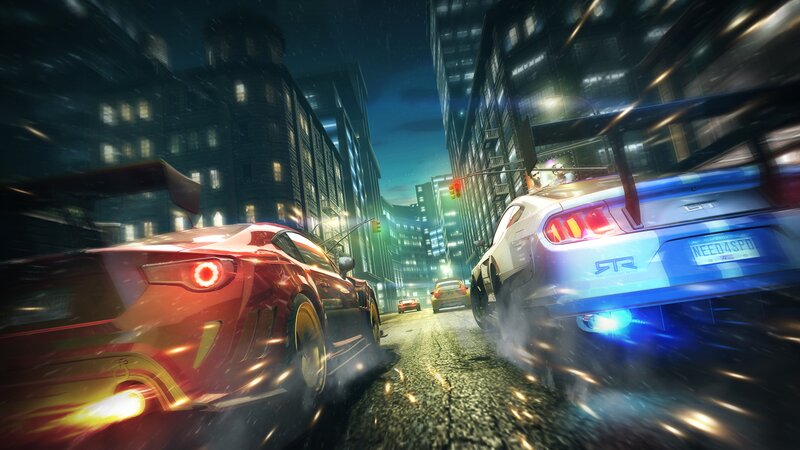 Cars Racing at Night — Blue, Dramatic